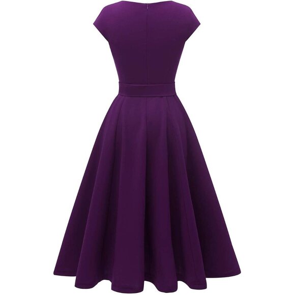 Dresstells Women's Grape Modest Vintage Cocktail Formal Party Dresses - Picture 5 of 5